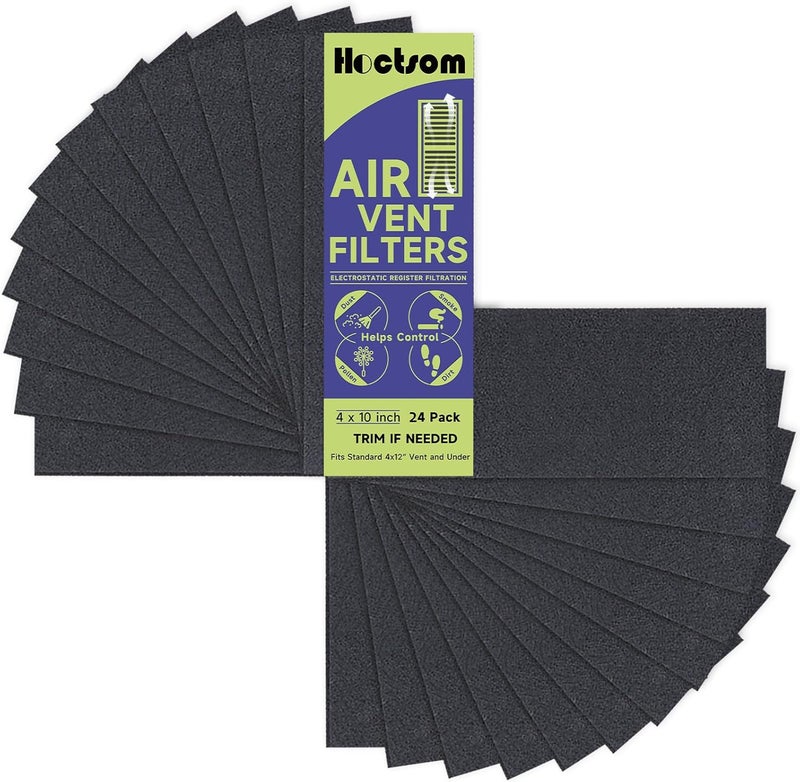 Hoctsom 24-Pack Air Vent Filter 4 x 10 Inch Activated Charcoal, Air Vent Floor Heater Carbon Pre-Filter Sheet 4x10 Inch Work for Home Air Purifier, Register, Ceiling 4" x 10" (Black) - Image 1